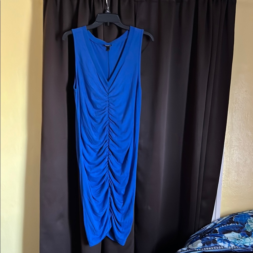 Rouched front Blue Sleeveless Dress